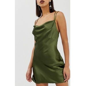 Olive Satin Mini Dress